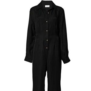 Anemos The Lauren Button-down Ankle Length Jumpsuit In Linen Black Size M